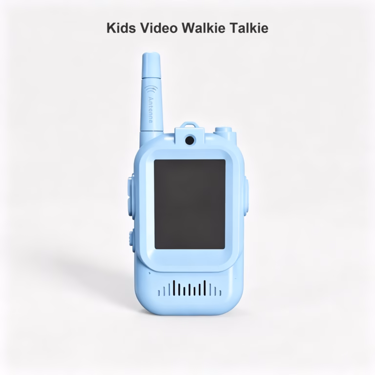 Front view of the blue SmartieKids video walkie-talkie handset